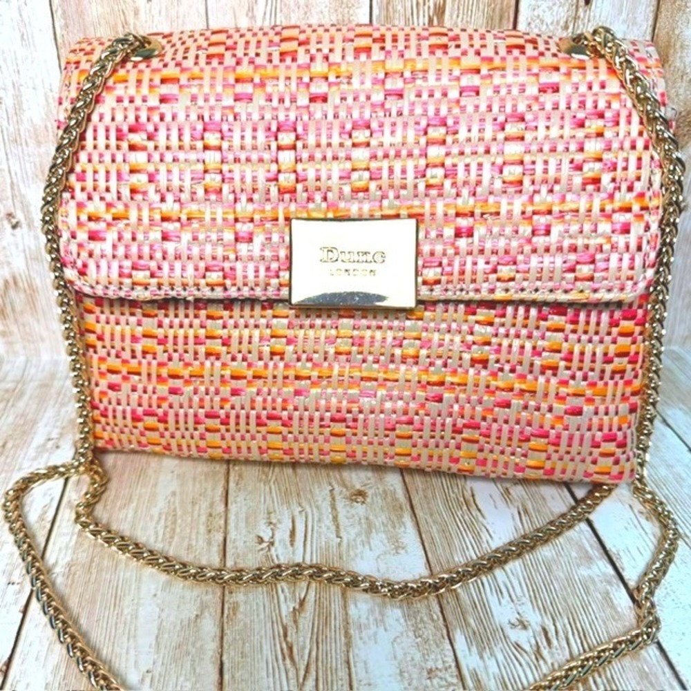 Dune London Shoulder Bag Women OS Pink Woven Gold Chain Strap Flap Bag
